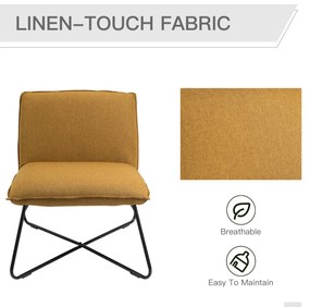 HOMCOM Fotoliu mic modern Scaun capitonat Stil nordic, Structura de metal si Sezut mare, Galben, 63 x 75 x 70cm