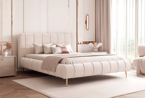 Pat Stripe 120 x 200 Cm , Picioare Metalice, Lada depozitare, Tapiterie Catifea Bej