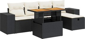 vidaXL Set mobilier grădină perne 6 piese negru poliratan/lemn acacia