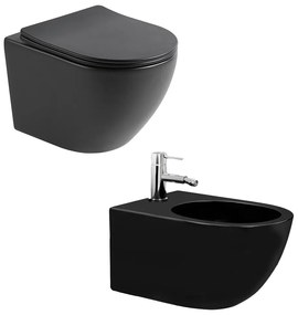 Pachet vas wc negru mat, capac slim softclose si bideu suspendat negru mat Rune Ivaldi