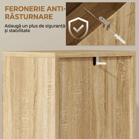 HOMCOM Dulap Slim pentru Baie cu Ușă cu Șipci, 3 Rafturi, Finisaj Natural | Aosom Romania