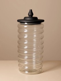 Borcan din sticla, cu capac din lemn de mango, H38cm, Zaraya