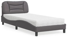 3208692 vidaXL Pat cu saltea, gri, 90x190 cm, piele ecologică