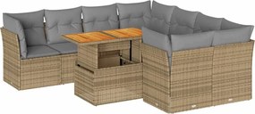 vidaXL Set canapele de grădină, 9 piese, cu perne, bej, poliratan