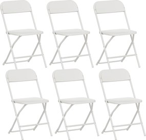 HOMCOM Set de 6 Scaune Pliabile din PP cu Orificii de Drenaj, Scaune Pliabile Salva-Spațiu Portabile din Oțel, Scaun Pliabil de Interior pentru Casă, Birou, Bucătărie, Evenimente, 45x49x79,5 cm, Alb | Aosom Romania