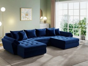 Colțar extensibil dumonde cu ladă de depozitare si sezut confortabil din spuma high-density, Loana U Royal Blue 355x185 cm