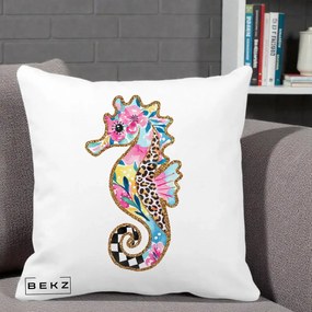 Perna Decorativa Calut de Mare Glitter Tropical, 40x40 cm, Alba Mata, Husa Detasabila, Perna Inclusa, BEKZ®