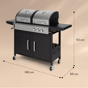 Kingsville, grătar combinat pe gaz și cărbuni, 8,1 kW, 2+1 arzătoare, înălțime reglabilă