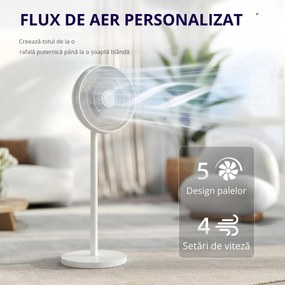 HOMCOM Ventilator de Podea cu Telecomandă, Reglabil pe Înălțime, 4 Viteze, Oscilație 80°, Timer 10 Ore, Alb, Ø40x90.5-118.5Î cm | Aosom Romania