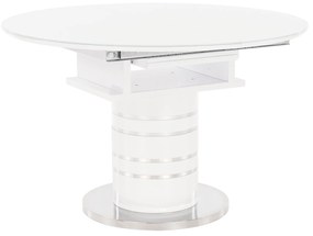 Masă dining extensibilă, alb extra lucios HG, diametru 120 cm, ZAMON