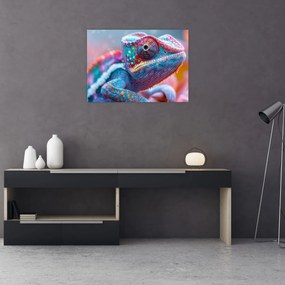 Tablou pe sticlă - Cameleon colorat (70x50 cm)