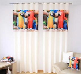 Draperie pentru camera de copii culoarea crem cu imprimeu papagal galben și roșu Lăţime: 160 cm | Lungime: 250 cm (într-un set de 2 bucăți)
