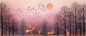 Tablou - Căprioare în strălucirea apusului de soare (120x50 cm)