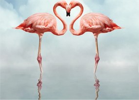 Tablou pe sticlă cu doi flamingo (70x50 cm)