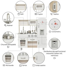 HOMCOM Bucătărie de Jucărie din Lemn pentru Copiii de Peste 3 Ani, 74x30x81 cm, Alb | Aosom Romania