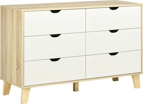 HOMCOM Comodă cu 6 Sertare, Mânere Sculptate și Picioare Trapezoidale, 120x40x76 cm, Lemn Natural | Aosom Romania