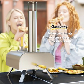 Outsunny Cuptor de Pizza cu Peleți din Lemn, Piatră Refractară și Lopată, 79x36x75 cm, Argintiu | Aosom Romania