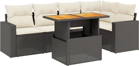 vidaXL Set mobilier de grădină cu perne, 6 piese, negru, poliratan