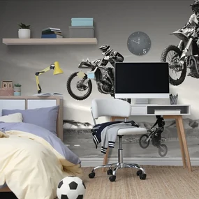 Fototapet motocicliști în design alb-negru
