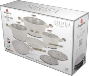 Set oale si tigai 10 piese Sahara Nordic Berlinger Haus BH 8324, crem mat, compatibil inductie, capace cu strecurator