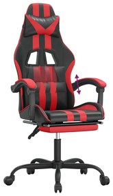 Scaun de gaming cu suport picioare, negru rosu, piele ecologica