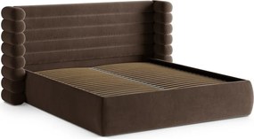 Pat matrimonial maro tapițat cu spațiu de depozitare cu somieră 160x200 cm Mount – Micadoni