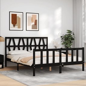 3192505 vidaXL Cadru de pat cu tăblie, negru, 160x200 cm, lemn masiv