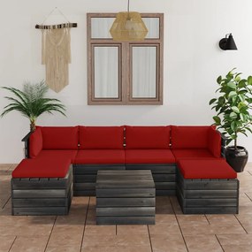 Set mobilier gradina paleti cu perne 7 piese lemn masiv de pin Rosu, 7