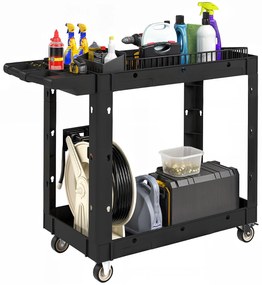 HOMCOM Cărucior de atelier servetă atelier cu 2 nivele cu mâner lateral pentru garaj, depozit, unelte de bricolaj, negru | Aosom Romania