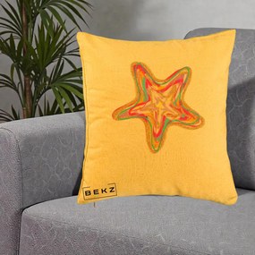Perna Decorativa Stea de Mare Neon Curcubeu, 40x40 cm, Galben, Husa Detasabila, Perna Inclusa, BEKZ®