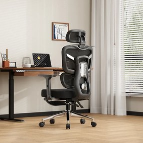 NEXORA CONFORT – Scaun ergonomic, suport lombar 3D adaptiv, tetieră 4D, cotiere 3D, șezut glisant, recliner 135°, suport pentru picioare, bază metalică, Mesh, Negru