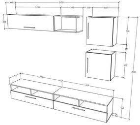 Living haaus Haga V15, Antracit/Stejar Wotan, L 240 cm