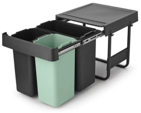 Cos colectare selectiva Brabantia Sort&Go 1008864, 2x10 L+20 L, Materiale ecologice, Economie de spatiu, Gri închis/Verde