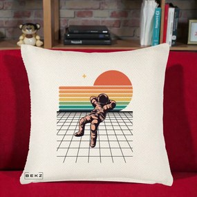 Perna Decorativa Astronaut Retro Space, 40x40 cm, Crem Reliefat, Husa Detasabila, Perna Inclusa, BEKZ®