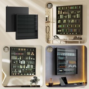 HOMCOM Dulap Tip Vitrină de Expoziție cu Rafturi Reglabile, Montată pe Perete, Negru | Aosom Romania