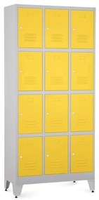 Dulap metalic - 12 cutii, 90 x 40 x 196,5 cm, picioare reglabile, încuietoare cilindrică, galben - ral 1023