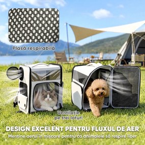 PawHut Transportor pentru Câini Și Pisici cu Roți, Mâner Telescopic, 2 Ferestre din Plasă, până la 5 kg, Gri | Aosom Romania