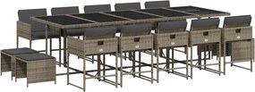 vidaXL Set mobilier de grădină cu perne, 15 piese, gri, poliratan
