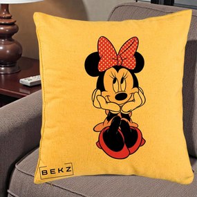 Perna Personalizata Minnie Mouse cu Fundita, 40x40 cm, Galben, Husa Detasabila, Perna Inclusa, BEKZ®