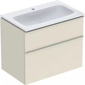 Set dulap baza suspendat Geberit iCon gri nisip lucios 2 sertare si lavoar 75 cm alb