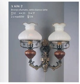 Aplica de perete cu 2 brate design italian din alama cu lemn 634