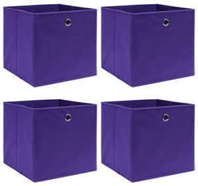 vidaXL Cutii de depozitare, 4 buc., violet, 32x32x32 cm, textil