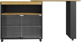 Masă bar modernă extensibilă și mobilă, cu LED, spațiu mare de depozitare, 138-204×39×105 cm, Negru