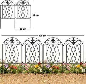 Outsunny Set de 4 garduri metalice de grădină 125x56 cm cu design arcuit, rezistente, ușor de instalat, pentru patio, gazon, negru | Aosom Romania