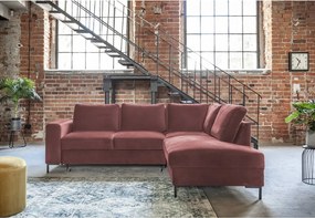 Colțar roz extensibil cu tapițerie din catifea (cu colț pe partea dreaptă) Lofty Lilly – Miuform