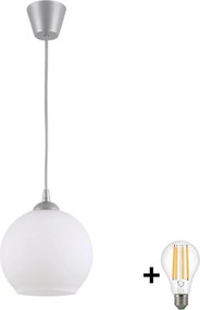 Brilagi - Lustră LED suspendată pe cablu RETRO GLASS, 1xE27/60W/230V, diametru 15 cm, argintie/albă