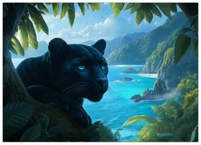 Tablou pe sticlă - Pantera neagră în junglă (70x50 cm)