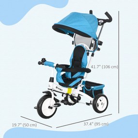 HOMCOM Tricicletă pentru Copii cu Mâner, 95x50x106 cm, Albastru | Aosom Romania