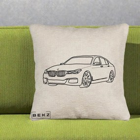 Perna Personalizata BMW Seria 7 Linie Minimalista, 40x40 cm, Bej Canapea, Husa Detasabila, Perna Inclusa, BEKZ®