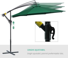 Outsunny Umbrelă Laterală din Metal, Verde, 3m, Protecție UV, Ideală pentru Grădină și Terasă | Aosom Romania
